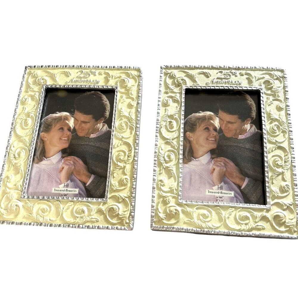 New Treasured Memories 25th Anniversary Picture Frames Champagne SIlver/Gold 5x7